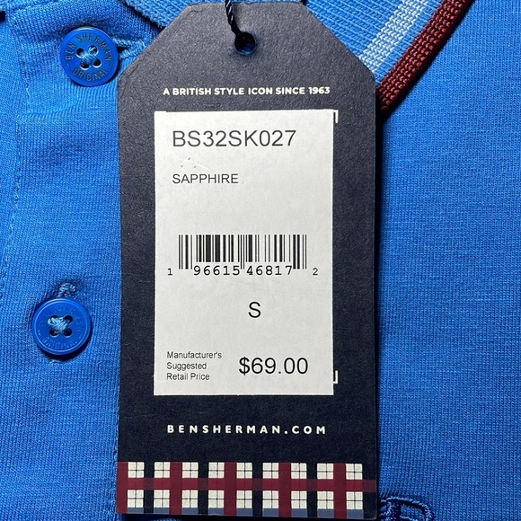 Ben Sherman blue golf shirt with burgundy piping 
sz S - Picture 4 of 10